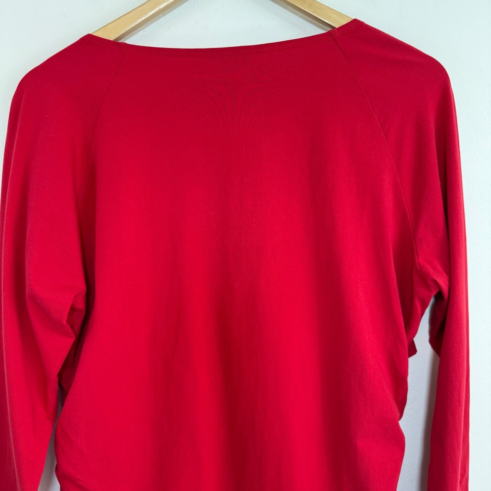 Sundance Ruched Wrap Top XL Red Long Sleeve Stretch‎ Boho Romantic Blouse - Picture 6 of 10